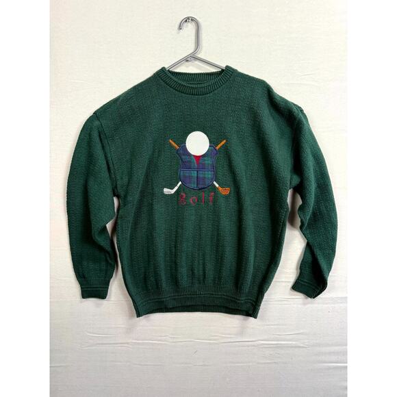 Mens Golf Sweater XL Green Knitted Long Sleeve Performance Crew Neck Pullover - Picture 1 of 8